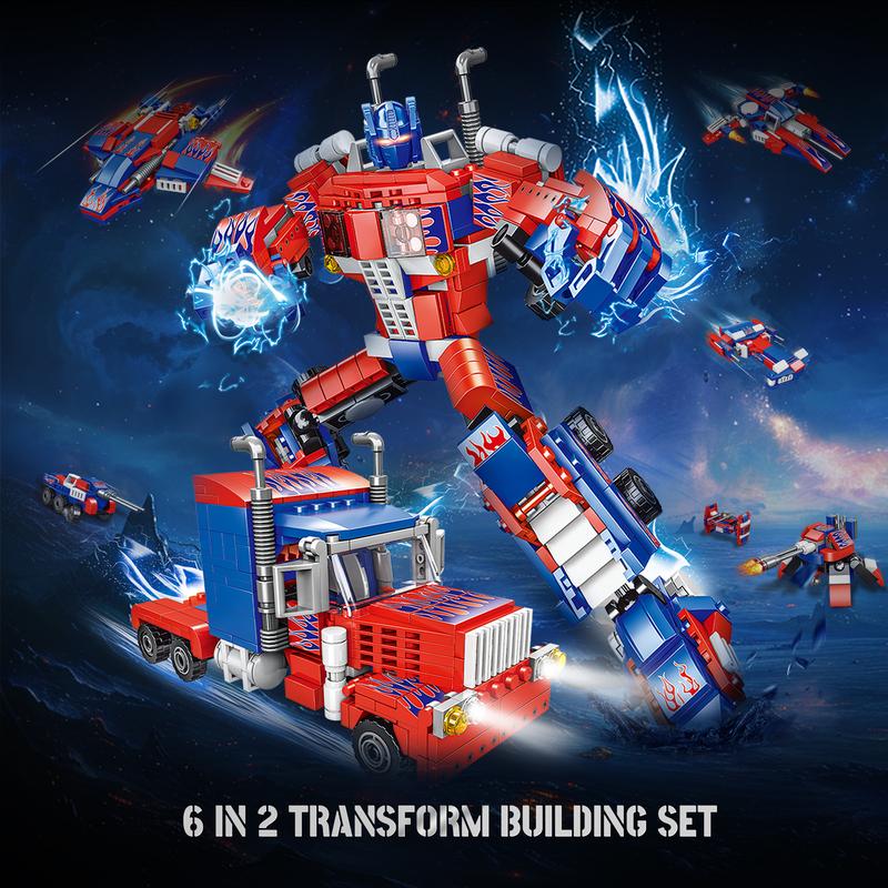 Transforming Building Block Sets, 6 in 2 Building Transform Robot Construction Truck Blocks Toy, Building Blocks Toy for Age 14 And Above