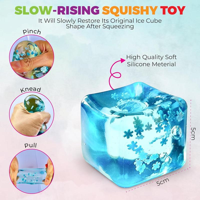 Schylling Needoh Stress Balls Ice Cube with Snowflakes Inside for Your Best Mellow and Chill, Snow Pieces Silent Nice Square Shape