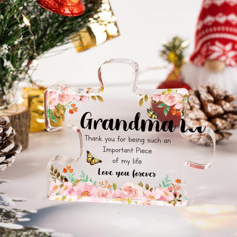 Gifts for Grandma - Delicate Grandma Birthday Gifts from Grandkids - Engraved Acrylic Puzzle Piece 3.9 x 3.3 inch - Mothers Day Birthday Christmas Gifts for Grandma GrandmotherIdeas