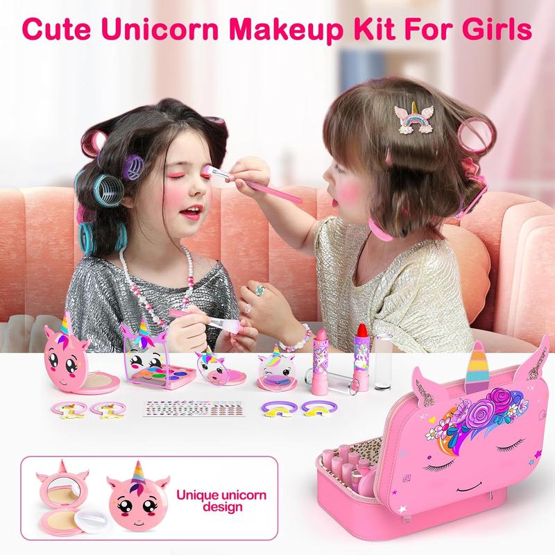 Christmas gift 2-in-1 Washable Kids Makeup & Nail Art Kit – Unicorn Cosmetic Set for Girls Ages 3-12