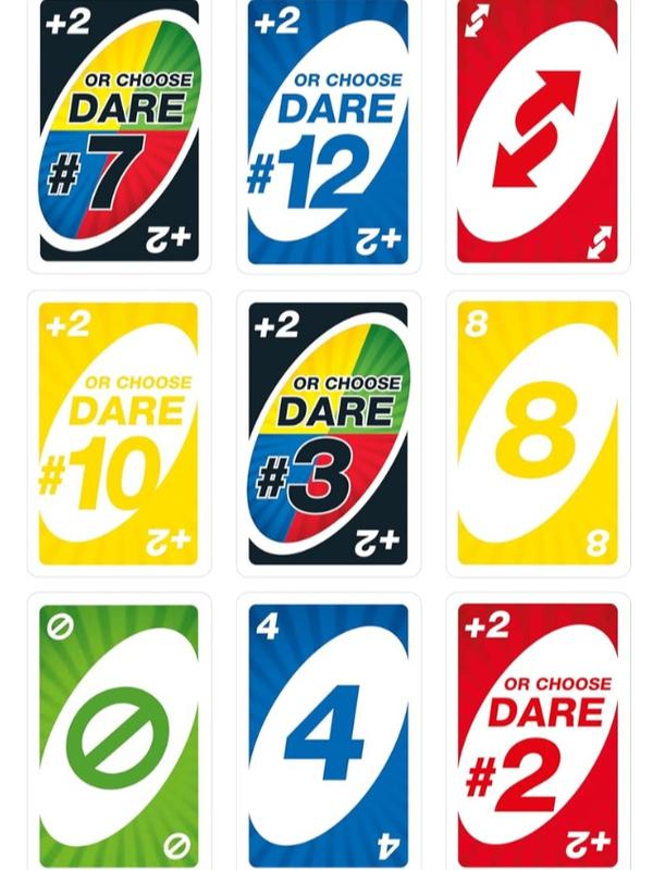 Mattel Games UNO Dare Card Game for Family Night Featuring Challenging and Silly Dares from 3 Different Categories