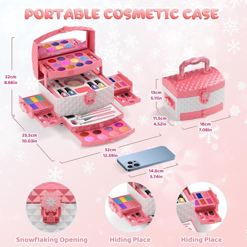 Kids Makeup Set for Girl 56 Pcs Washable Real Cosmetic, Safe & Non-Toxic Frozen Toys Toddler Makeup Kit, Frozen Princess Dress up Kit Christmas & Birthday Girl Gift for 3-12 (Frozen Pink)