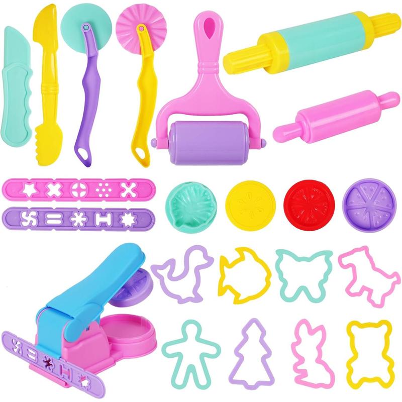 22 Pack Playdough Tools and Accessories for Kids, Macaron Color Plastic Playdough Toys with Animal Cutters, Play Dough Tools Set for Kids, Random Color