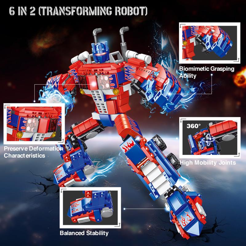 Transforming Building Block Sets, 6 in 2 Building Transform Robot Construction Truck Blocks Toy, Building Blocks Toy for Age 14 And Above