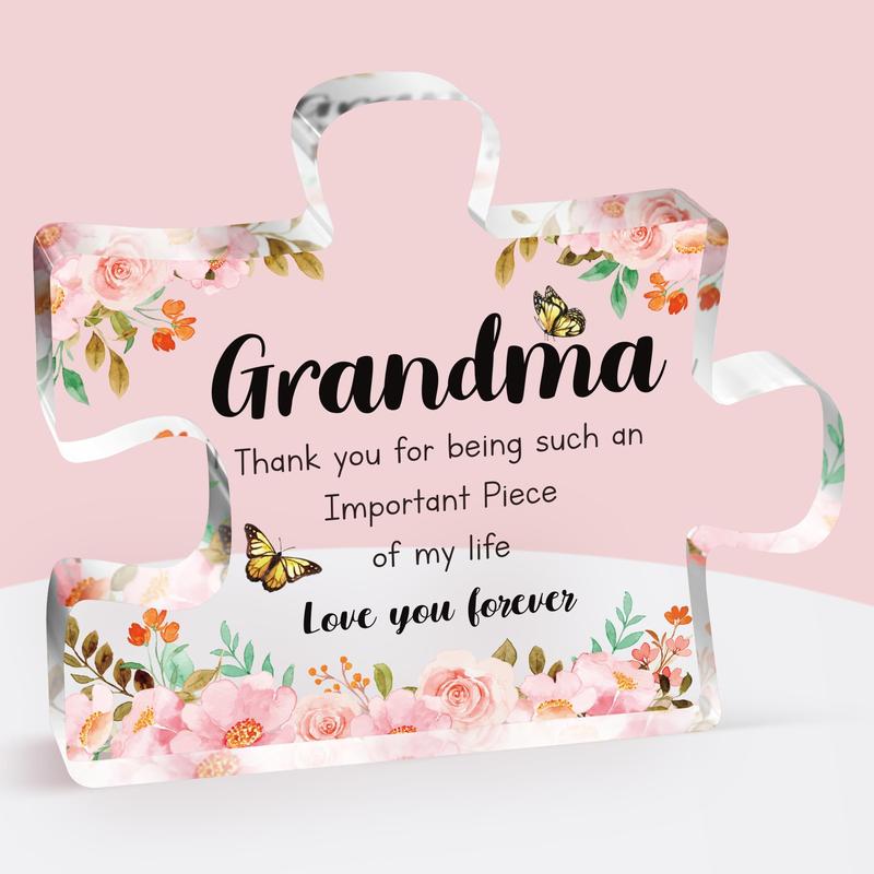 Gifts for Grandma - Delicate Grandma Birthday Gifts from Grandkids - Engraved Acrylic Puzzle Piece 3.9 x 3.3 inch - Mothers Day Birthday Christmas Gifts for Grandma GrandmotherIdeas