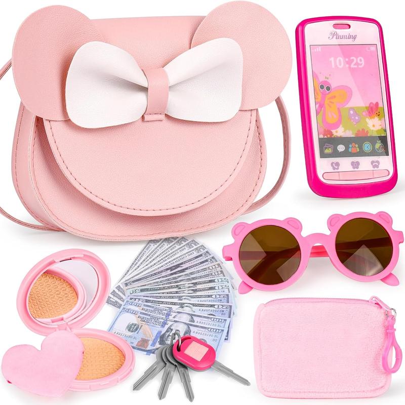 Christmas gift Play Purse for Little Girls, 23PCS Toddler Purse with Pretend Makeup for Kids, Princess Toys Includes Crossbody Bag, Phone, Wallet,