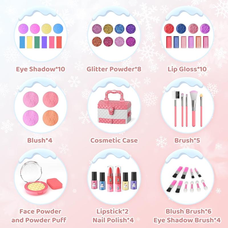 Kids Makeup Set for Girl 56 Pcs Washable Real Cosmetic, Safe & Non-Toxic Frozen Toys Toddler Makeup Kit, Frozen Princess Dress up Kit Christmas & Birthday Girl Gift for 3-12 (Frozen Pink)