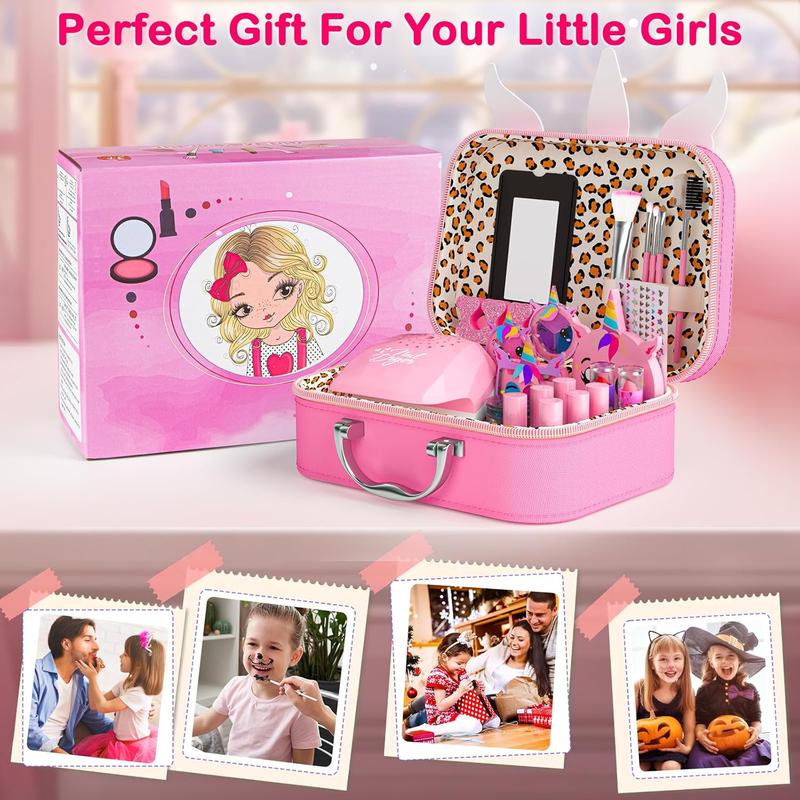 Christmas gift 2-in-1 Washable Kids Makeup & Nail Art Kit – Unicorn Cosmetic Set for Girls Ages 3-12