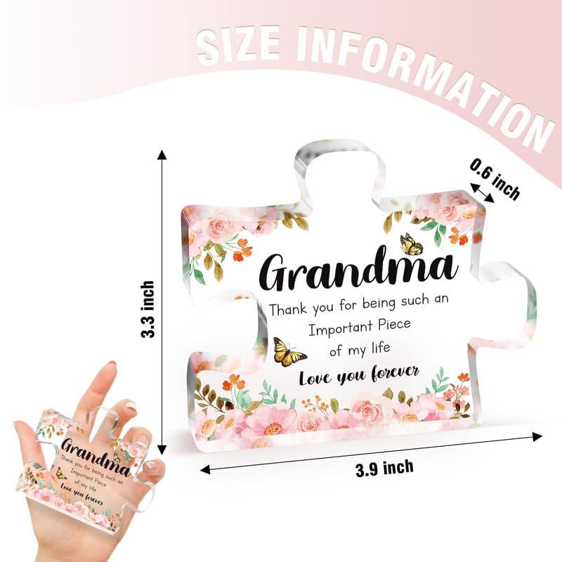 Gifts for Grandma - Delicate Grandma Birthday Gifts from Grandkids - Engraved Acrylic Puzzle Piece 3.9 x 3.3 inch - Mothers Day Birthday Christmas Gifts for Grandma GrandmotherIdeas