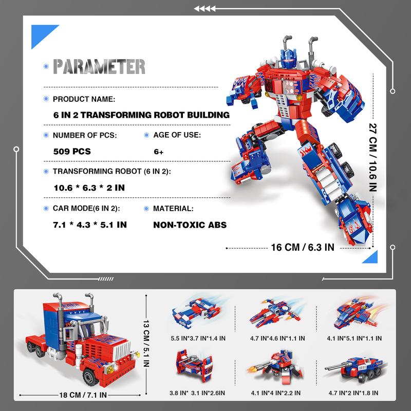 Transforming Building Block Sets, 6 in 2 Building Transform Robot Construction Truck Blocks Toy, Building Blocks Toy for Age 14 And Above