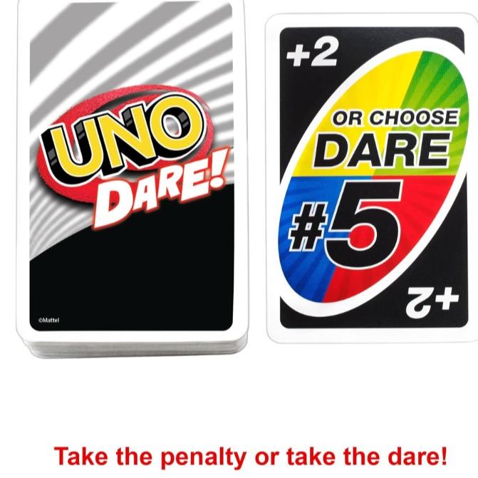 Mattel Games UNO Dare Card Game for Family Night Featuring Challenging and Silly Dares from 3 Different Categories