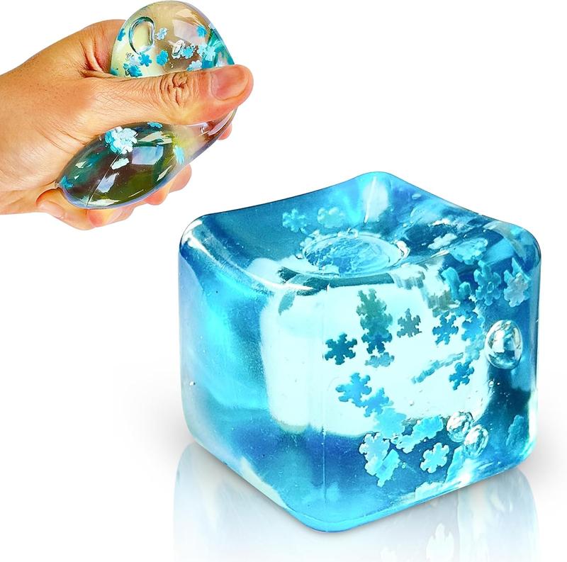 Schylling Needoh Stress Balls Ice Cube with Snowflakes Inside for Your Best Mellow and Chill, Snow Pieces Silent Nice Square Shape