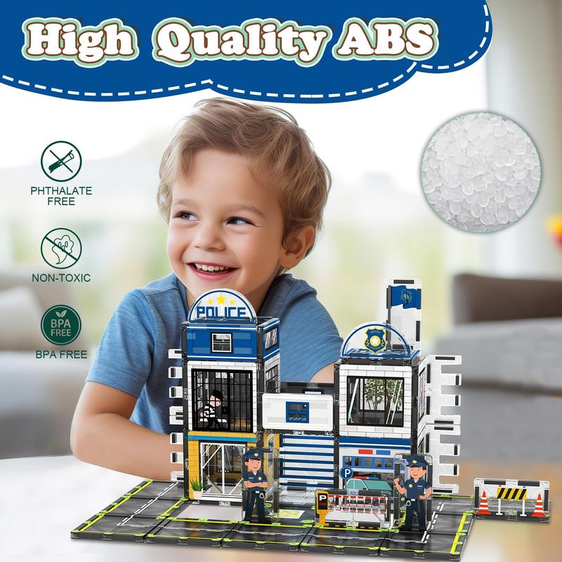 Magnetic Tiles, 50PCS Police Station Theme Building Blocks Set, Magnet Building Blocks and STEM Preschool Toys for Toddlers Kids building  kits magnetic blocks building set