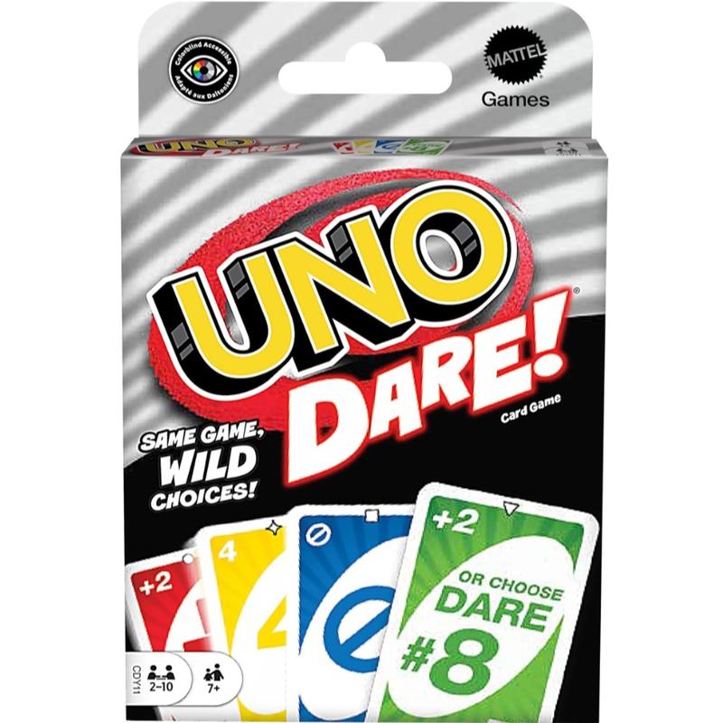 Mattel Games UNO Dare Card Game for Family Night Featuring Challenging and Silly Dares from 3 Different Categories