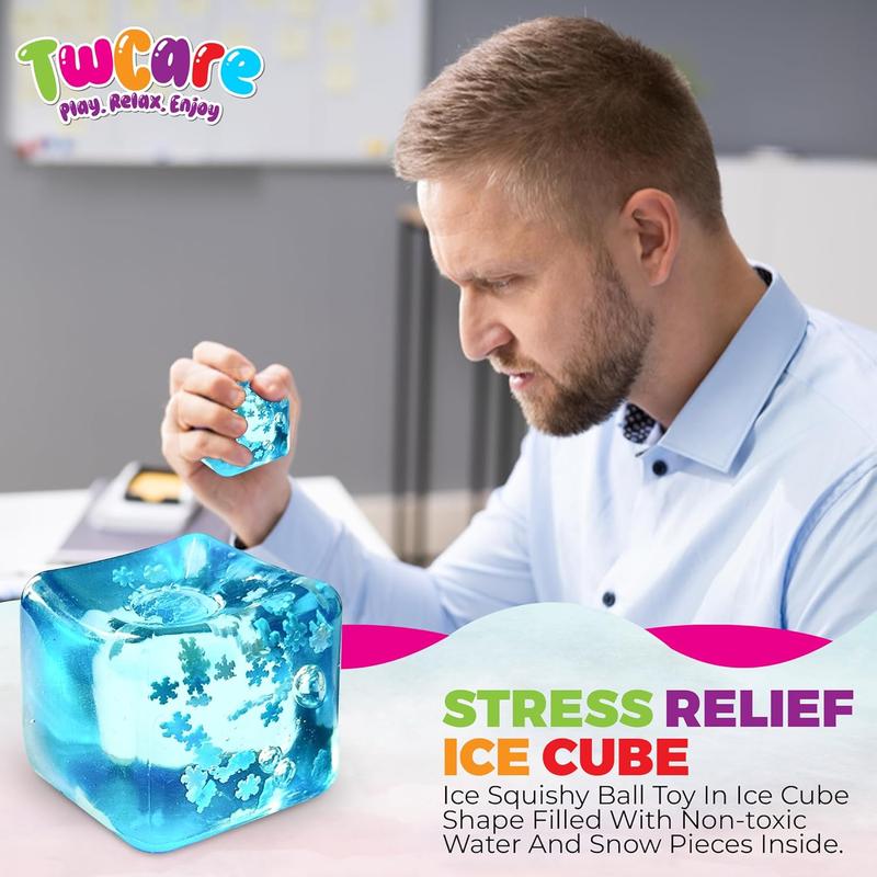 Schylling Needoh Stress Balls Ice Cube with Snowflakes Inside for Your Best Mellow and Chill, Snow Pieces Silent Nice Square Shape