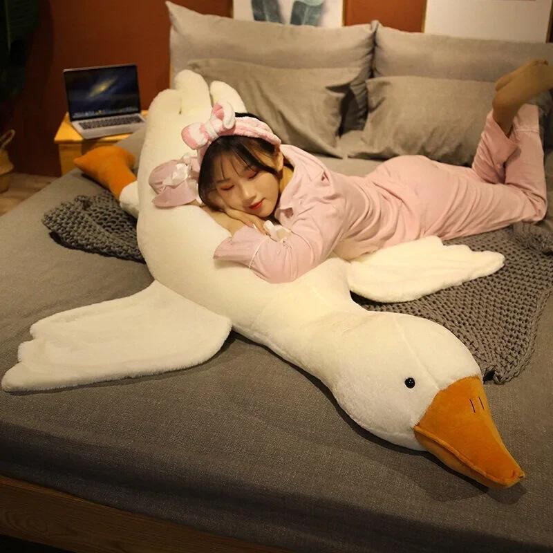 50 90 130 160cm Big White Goose Plush Toy Doll Soft Stuffed Sleep Pillow Cushion Gift for Kids Goose Mascot Hug Animals Giant