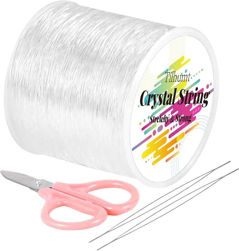 Tilhumt 1mm Elastic String, 328Feet Stretchy Bracelet Crystal String with 2 Beading Needles and 1 Scissors for Beading and Jewelry Making e led tric beadspinner bracelet making Elastic Bracelet christmas 2024