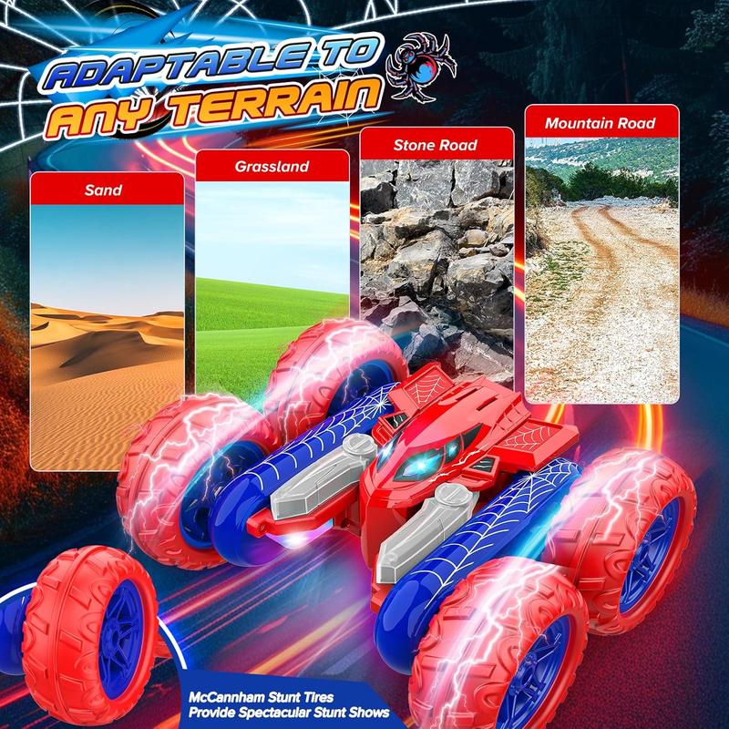 Spider Remote Control Car Toys: Double Sided RC Cars Outdoor Toy for 4 5 6 7 8 9 10 Year Old Boys Girls Ages 5-7 Christmas Birthday Gifts Rechargeable Upright Stunt Car 360? Flip 4WD Gifts Age 4-6-13