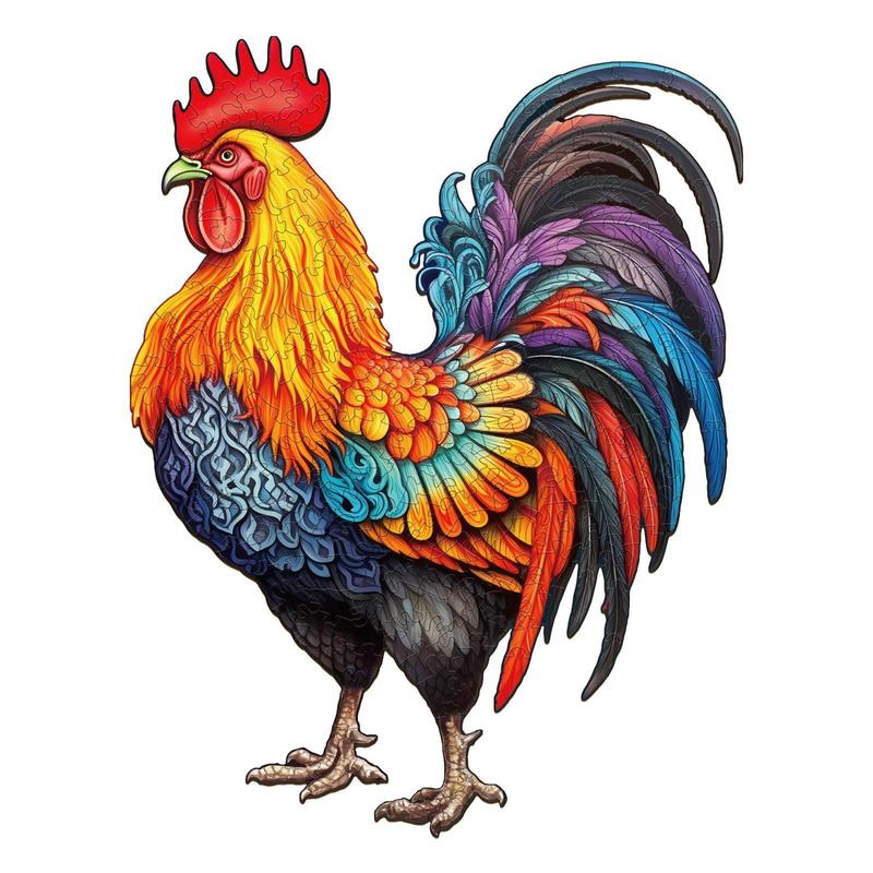 Spirited Rooster 2 Wooden Jigsaw Puzzle with Unique Shape