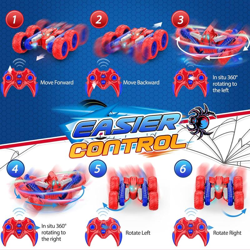 Spider Remote Control Car Toys: Double Sided RC Cars Outdoor Toy for 4 5 6 7 8 9 10 Year Old Boys Girls Ages 5-7 Christmas Birthday Gifts Rechargeable Upright Stunt Car 360? Flip 4WD Gifts Age 4-6-13