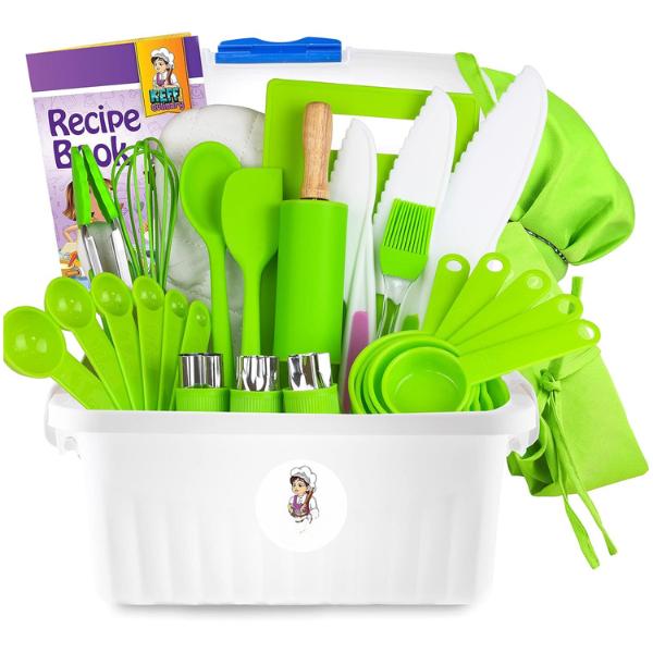 Baking Sets for Girls, Boys, Toddler - Real Kitchen Utensils with Kid Safe Knives Pretend play