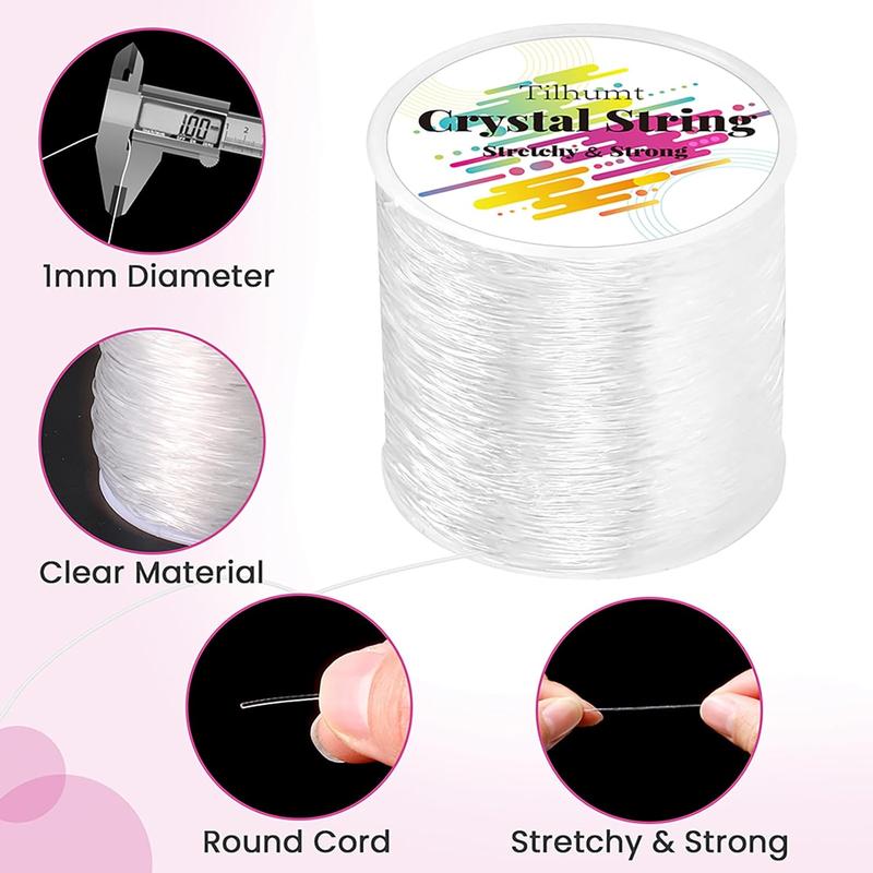 Tilhumt 1mm Elastic String, 328Feet Stretchy Bracelet Crystal String with 2 Beading Needles and 1 Scissors for Beading and Jewelry Making e led tric beadspinner bracelet making Elastic Bracelet christmas 2024