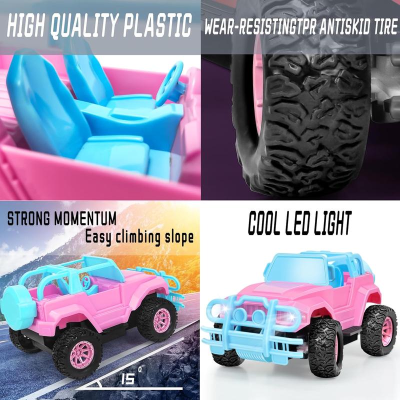 Remote Control Car for Kids, 1:20 Scale Rc Trucks for Girls Age 4-7, Pink Rc Cars Toys for Ages 5-7 8-13 Boys Girls Birthday Gift, Off Road Trucks with Mini Doll & DIY Sticker