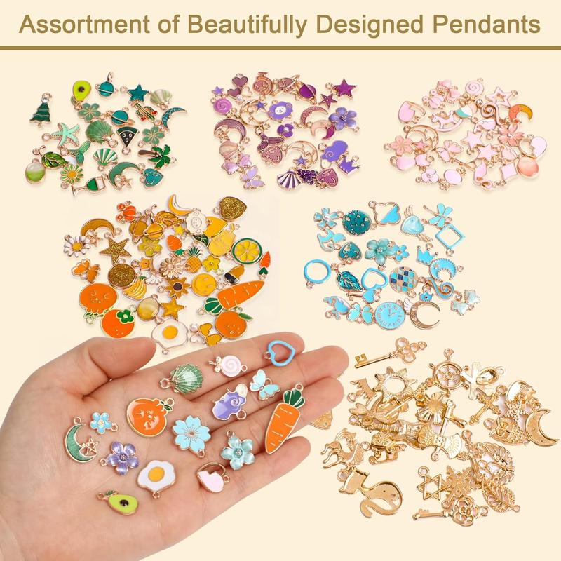 200Pcs Bracelet Charms for Jewelry Making Wholesale Bulk Jewelry Making Bracelets Charms Gold Plated Enamel Charms Pendants for Bracelet Necklace Jewelry Making