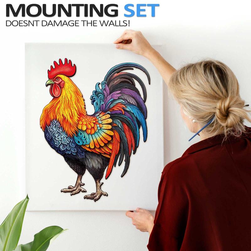 Spirited Rooster 2 Wooden Jigsaw Puzzle with Unique Shape