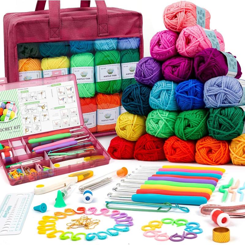 Crochet Yarn Kit for Beginners Adults and , includes 1650 Yards 30 Colors  Skeins, User Manual, Hooks,  Bag etc, Make Amigurumi & Projects, Starter Set Professionals