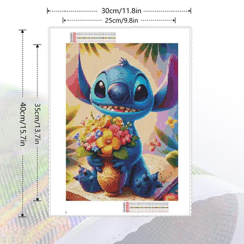 Disney Stitch & Vase & Flower Pattern DIY Diamond Art Colorful Painting Kit without Frame, 1 Set DIY 5D Diamond Decor Painting, DIY Wall Art Decor for Home