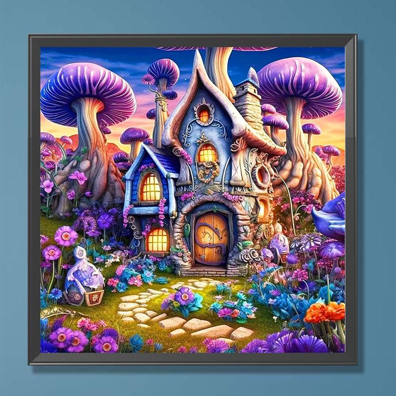 Mushroom House Pattern DIY Diamond Arts Colorful Painting Kit without Frame, 1 Set 5D Diamonds Art Decorative Painting for Adult Beginner, DIY Decorative Painting for Bedroom Living Room Office