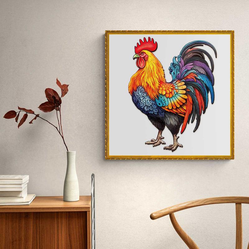 Spirited Rooster 2 Wooden Jigsaw Puzzle with Unique Shape