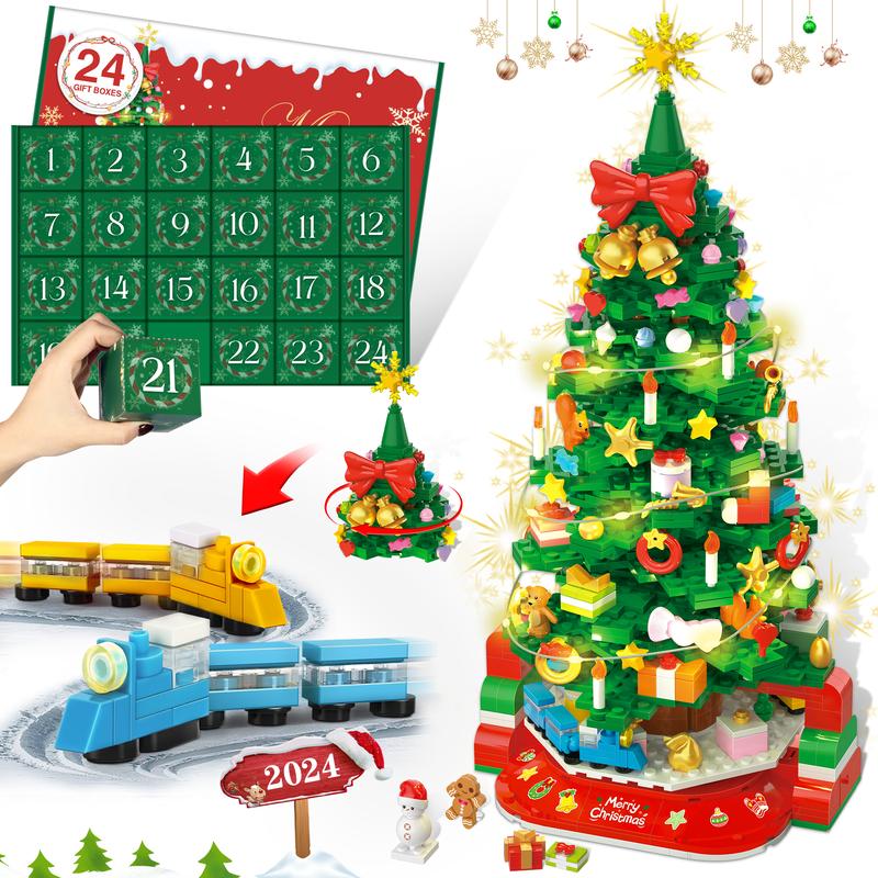 1188 Pieces 2024 Christmas Tree Advent Calendar Building Block Set,24 Days DIY Surprise Christmas Countdown Mini Building Block Architecture,Christmas Gifts and Home Decoration,Pink and Green,For aged 12 and above,Stress Relief Toy