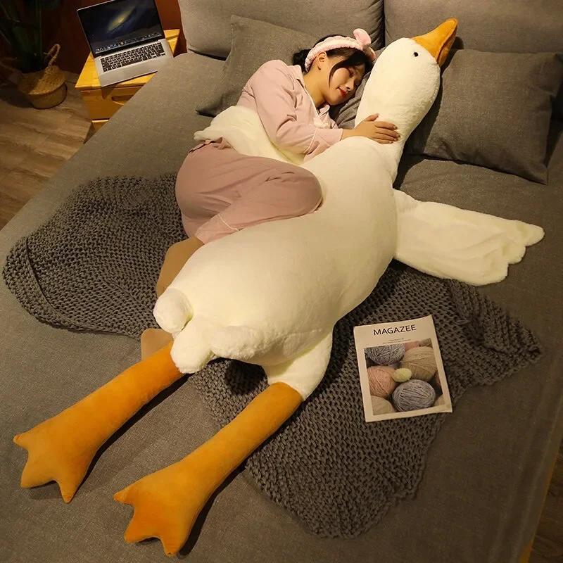 50 90 130 160cm Big White Goose Plush Toy Doll Soft Stuffed Sleep Pillow Cushion Gift for Kids Goose Mascot Hug Animals Giant