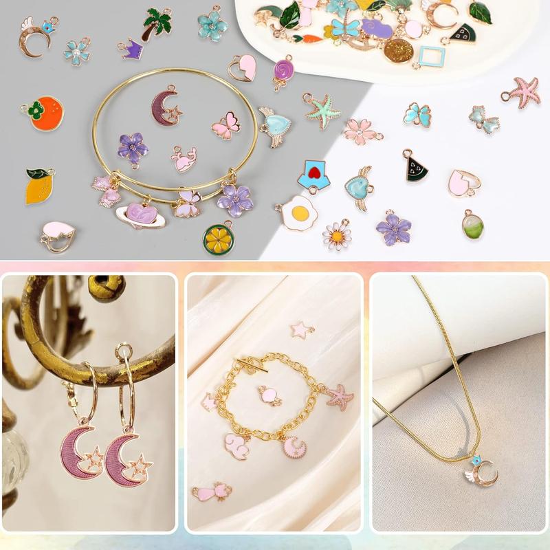 200Pcs Bracelet Charms for Jewelry Making Wholesale Bulk Jewelry Making Bracelets Charms Gold Plated Enamel Charms Pendants for Bracelet Necklace Jewelry Making