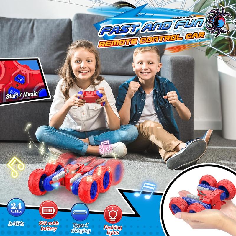 Spider Remote Control Car Toys: Double Sided RC Cars Outdoor Toy for 4 5 6 7 8 9 10 Year Old Boys Girls Ages 5-7 Christmas Birthday Gifts Rechargeable Upright Stunt Car 360? Flip 4WD Gifts Age 4-6-13