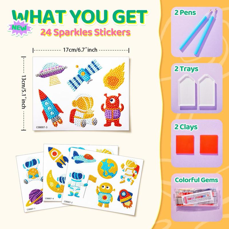 24pcs set Cute Cartoon Pattern Diamond Painting Sticker, DIY 5D Diamond Painting Kit, Craft Decoration Diamond Sticker