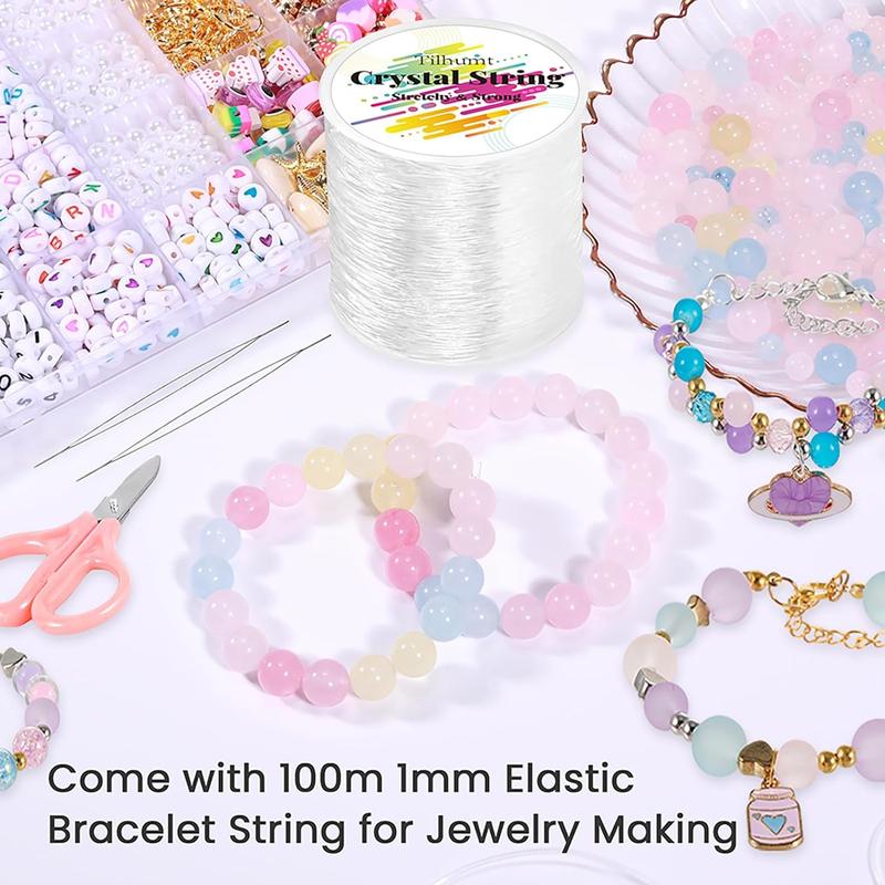 Tilhumt 1mm Elastic String, 328Feet Stretchy Bracelet Crystal String with 2 Beading Needles and 1 Scissors for Beading and Jewelry Making e led tric beadspinner bracelet making Elastic Bracelet christmas 2024