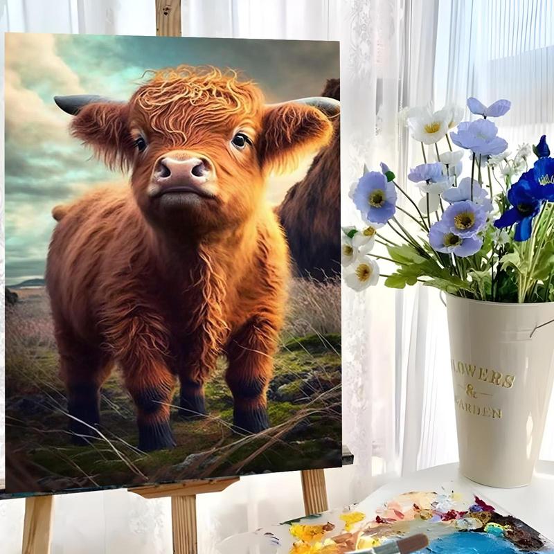 Highland Cow Pattern DIY Painting By Numbers Kit, 1 Set DIY Paint By Numbers Kit without Frame, Wall Art Decoration for Home Living Room Bedroom