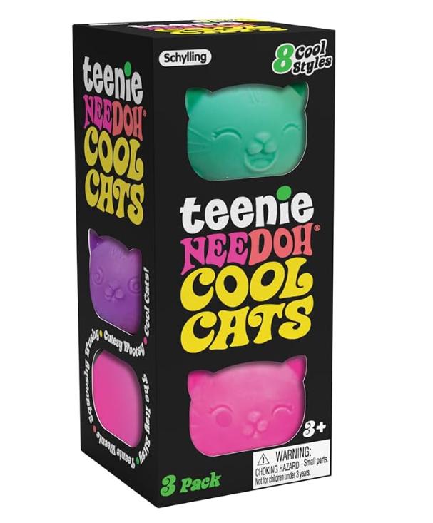 Schylling NeeDoh Teenie Cool Cat - Sensory Fidget Toy - 3 Mini Groovy Globs in Assorted Colors - Ages 3 to Adult (Pack of 1)