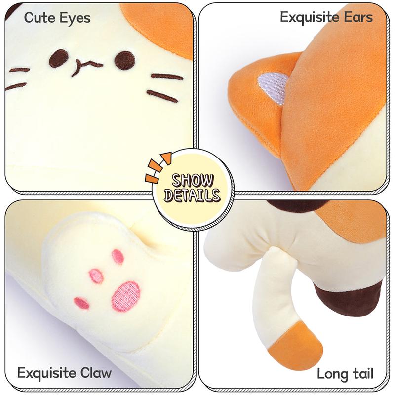 chubbyjoy Plush Toy Stuffed Animals Plush Body Pillow  Soft Cat Pattern Beige