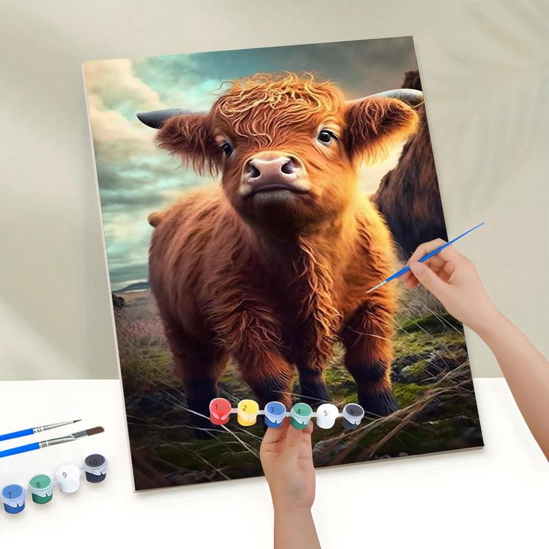 Highland Cow Pattern DIY Painting By Numbers Kit, 1 Set DIY Paint By Numbers Kit without Frame, Wall Art Decoration for Home Living Room Bedroom