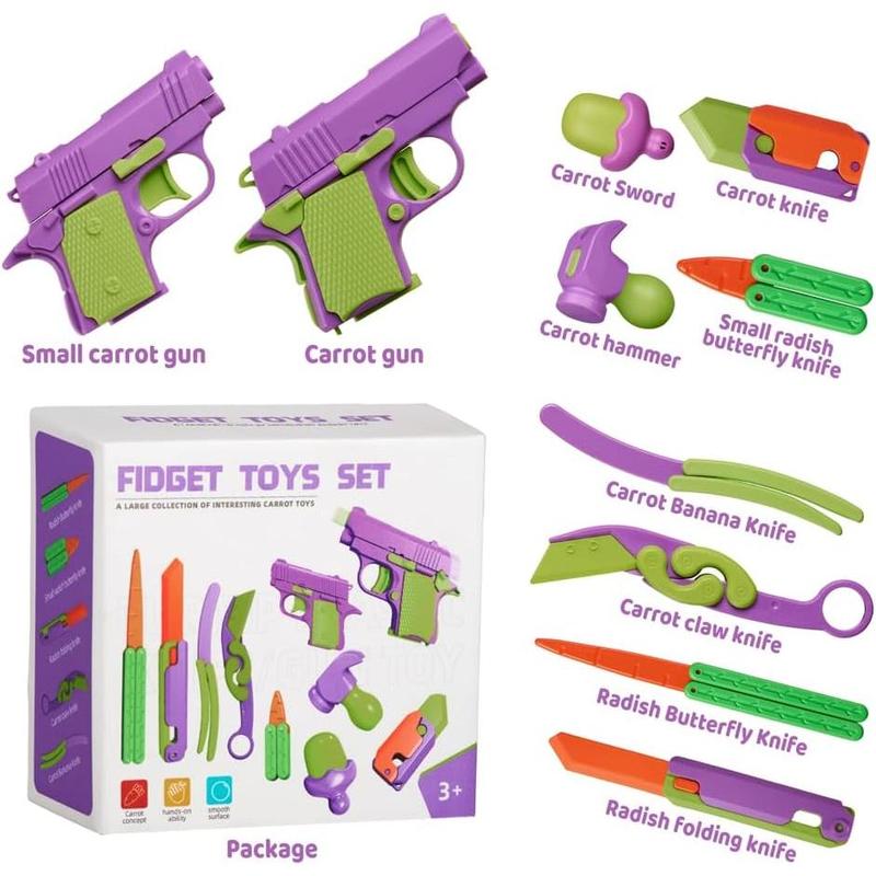 Fidget Toy Gun,10 PCS Fidget Toy Set Stress Shot Toy Fidget Gun and Fidget Knife for Adults & Kids, 3D Printed Peace Pistol Sensory Toys for Toddlers with Autism, ADHD, Anxiety Relief