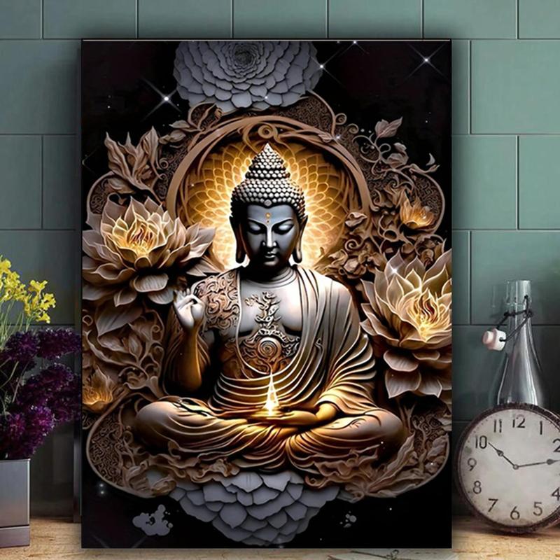 Buddha Pattern DIY Diamond Arts Colorful Painting Kit without Frame, DIY 5D Diamond Arts Colorful Painting Kit, Wall Art Decor for Home Living Room