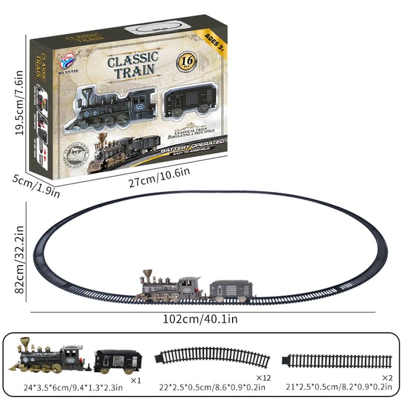 16PCS Classic Track Train Set - Electric Train Toy For Kids, Toddler Train Set For Boys, Toy Train With Locomotive Engine, Carriages And Tracks, Train Birthday Gift For Boys And Girls Aged 3 4 5 6 7 8+