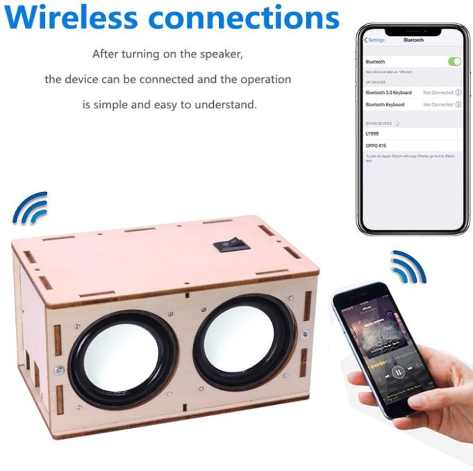 DIY Bluetooth Speaker Box Kit Electronic Sound Amplifier - Build Your Own Portable Wood Case Bluetooth Speaker Sound - Science Experiment and STEM Learning for Kids, Teens and Adults