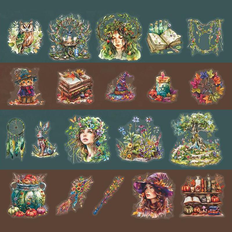 Vintage Forest Girl Pattern Sticker, 30pcs set Scrapbooking & Journal Making Material Sticker, DIY Decorative Sticker for Stationery & Water Bottle