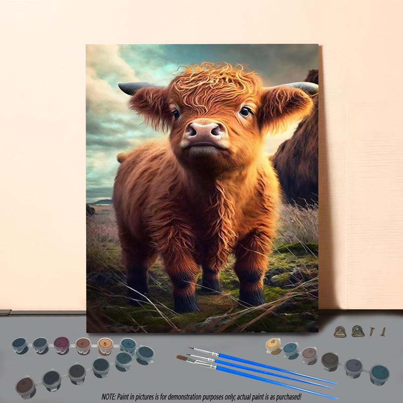 Highland Cow Pattern DIY Painting By Numbers Kit, 1 Set DIY Paint By Numbers Kit without Frame, Wall Art Decoration for Home Living Room Bedroom