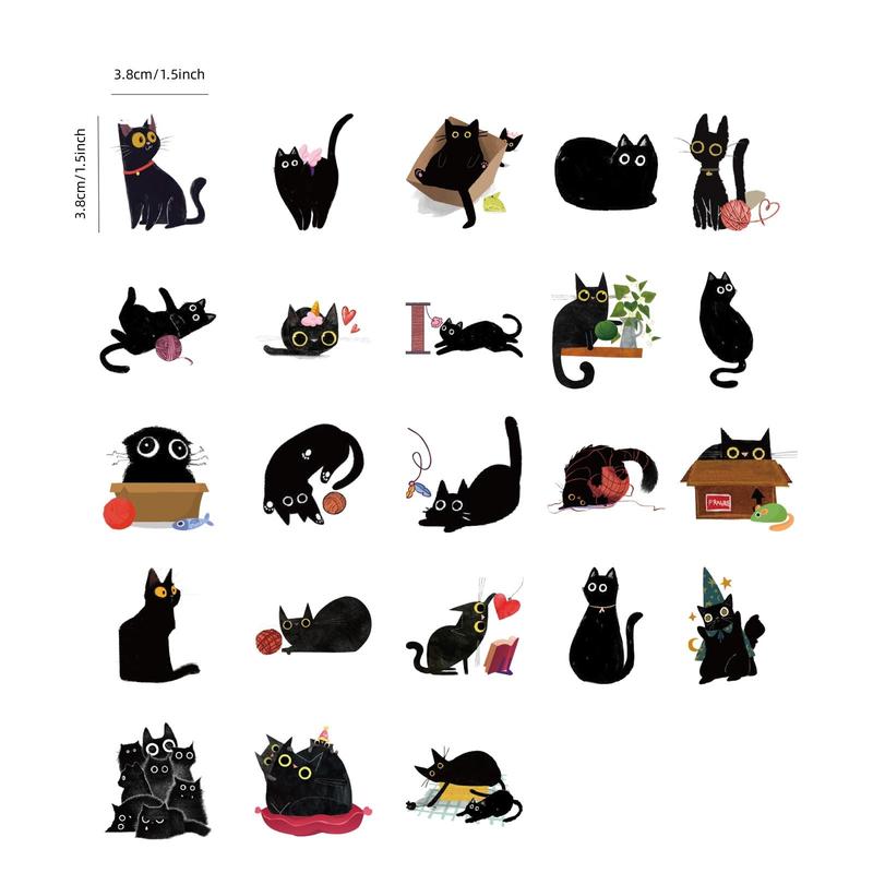 Cartoon Black Cat Decorative Stickers, 46 Sheets Cute Pet DIY Stickers for Handbook, Scrapbooking, Stationary Decor, Decoration Stickers Toys, Self-adhesive Naughty Stickers Gifts for Students